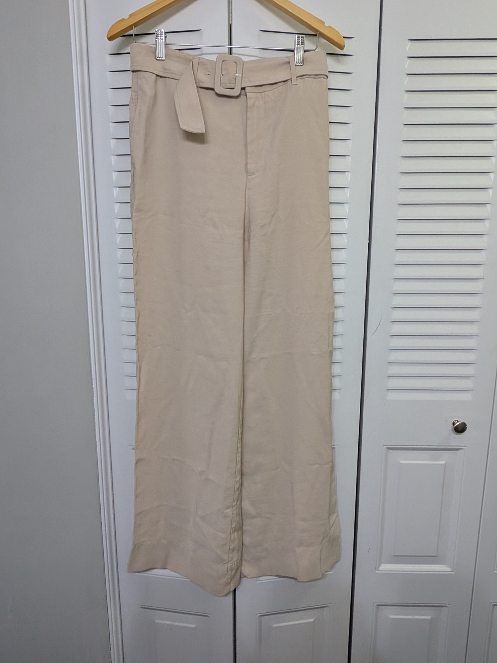 Joe Fresh Cream High-Waist Wide-Leg Belted Pants